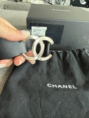Chanel Black Leather Belt with Silver CC Buckle size 85/34 US 6